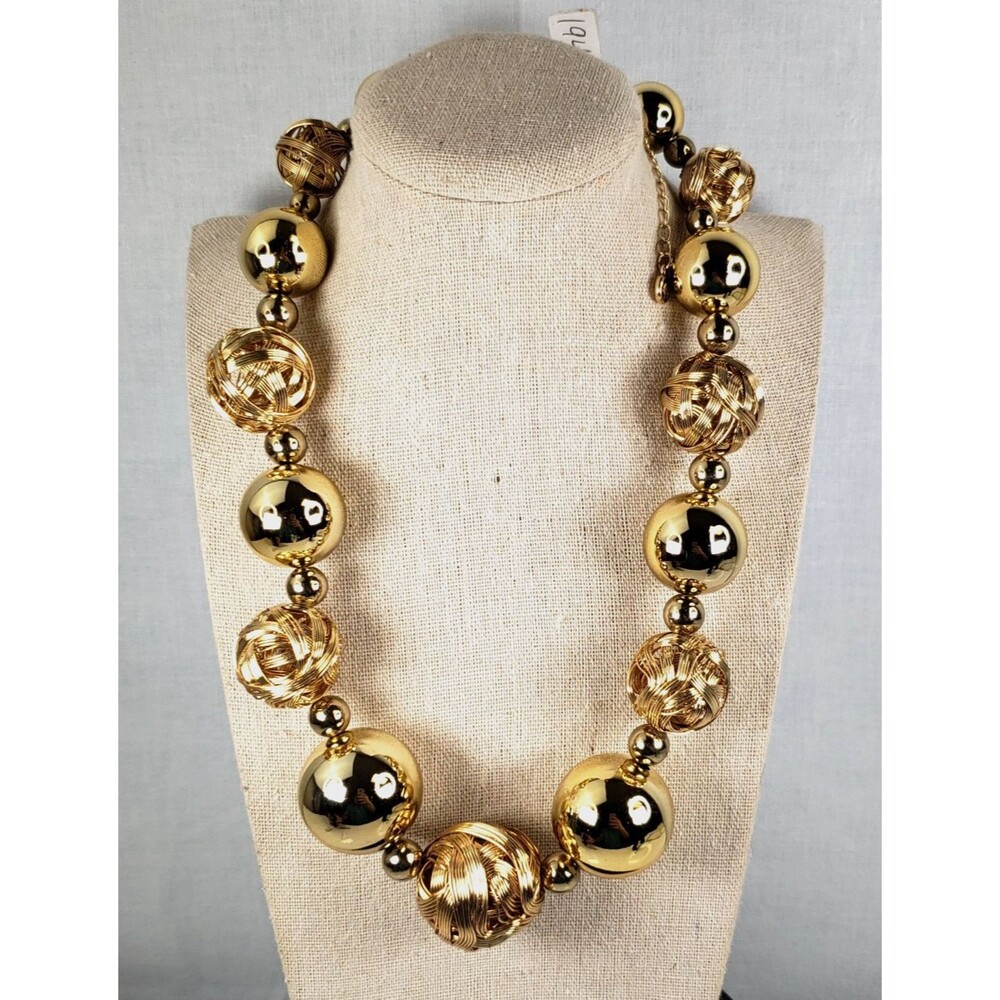 Vintage 1980's Brand c1946 Wired Ball Gold Tone Choker Necklace